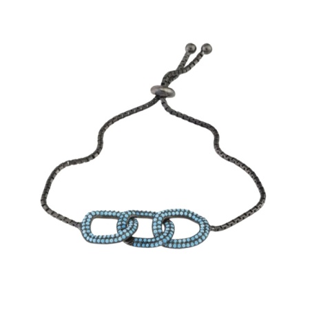 Black Adjustable Bracelet with Blue Pave Interlinked Design