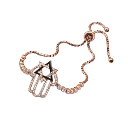 Rose Gold Hamsa and Star of David Adjustable Bracelet