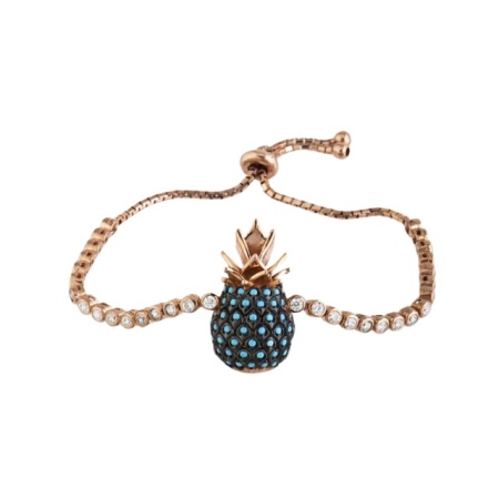 Adjustable Pineapple Design Silver Bracelet Turquoise Accents