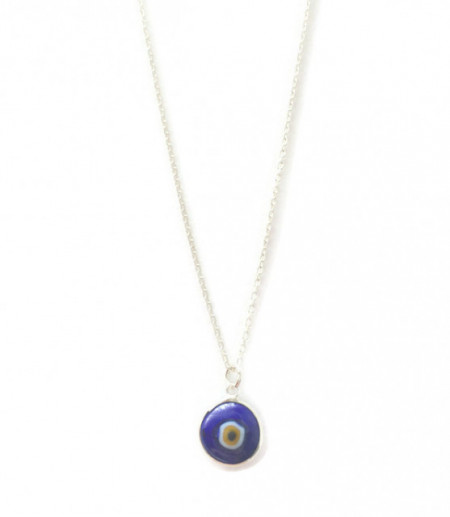 Dark blue evil eye necklace featuring a handmade glass bead pendant on a 925 sterling silver chain. Stylish and symbolic.