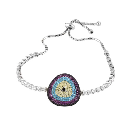 Silver Adjustable Bracelet with Multicolor Zircon Triangle Design