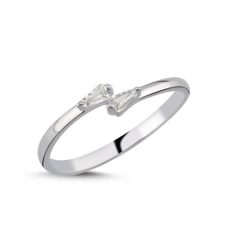 Twin Trapezoid CZ Open Ring in Rhodium-Plated 925 Sterling Silver