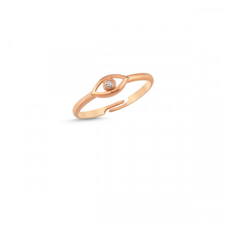 Rose gold evil eye ring with cubic zirconia stone, featuring a minimalist and modern design.