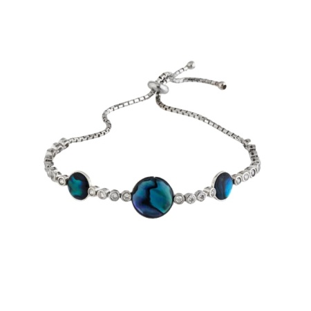 Silver Adjustable Bracelet with Iridescent Abalone Shell Accents