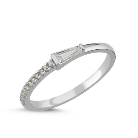 Tapered Baguette CZ Ring with Pavé Band in Rhodium 925 Silver