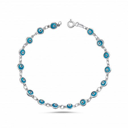 Gold-plated sterling silver bracelet with vibrant blue evil eye motifs, designed for a stylish and protective accessory.