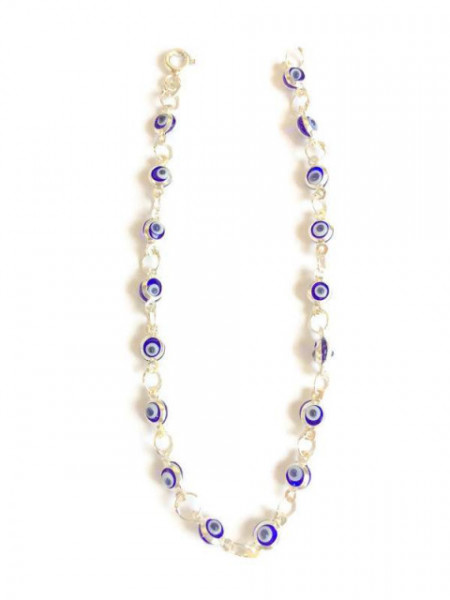 Sterling silver mini evil eye bracelet with purple bead charms and protective evil eye motifs for a chic and meaningful accessory.