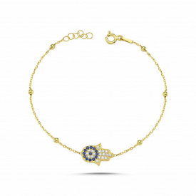 925 Sterling Silver Hamsa Hand Charm Bracelet Gold Plated
