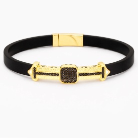 Black Rubber Arrow Motif Men’s Bracelet – Turkish Wholesale 925 Sterling Silver Jewelry