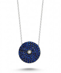 Blue Pave Evil Eye Necklace 925 Sterling Silver Turkish Jewelry