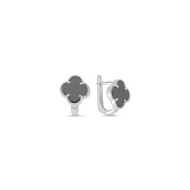 Dark Gray Clover Charm Earrings in 925 Sterling Silver – Modern Wholesale Jewelry