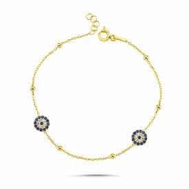 Double Evil Eye Charm Bracelet Gold-Plated 925 Sterling Silver