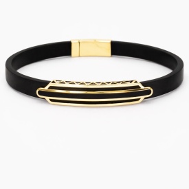 Gold Layered Frame Bar Black Rubber Men’s Bracelet – Wholesale 925 Sterling Silver Turkish Export