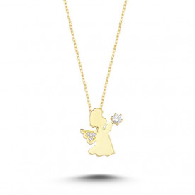 Gold-Plated Angel Pendant Necklace with Sparkling Stones
