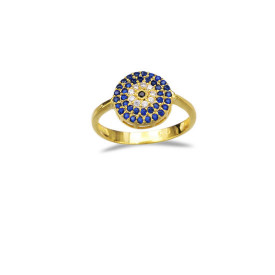 Gold-Plated Evil Eye Ring with Blue Crystal Accents