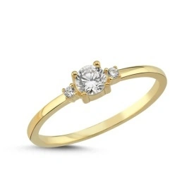 Gold Three-Stone CZ Solitaire Ring in 925 Sterling Silver
