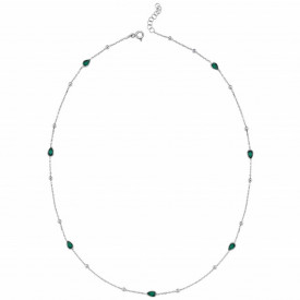 Green Teardrop Gemstone Station Necklace - Sterling Silver Chain