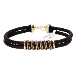 Layered Pavé Ring Detail Brown Braided Men’s Bracelet – Wholesale 925 Sterling Silver Turkish Jewelry Manufacturer