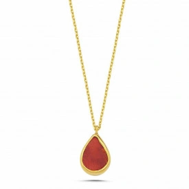 Red Teardrop Pendant Necklace Gold-Plated Sterling Silver Jewelry