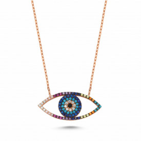 Rose Gold-Plated Multi-Colored Evil Eye Necklace