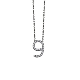 Sterling Silver Number 9 Pendant Necklace with Cubic Zirconia