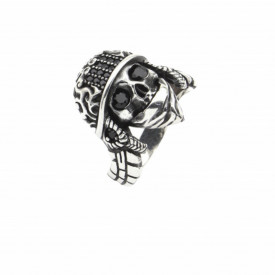Sterling Silver Skull Ring with Soldier Helmet Design for Men