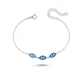 Triple Blue Evil Eye Bracelet - Sterling Silver
