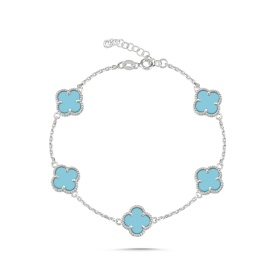 Turquoise Stone Clover Link Bracelet Crafted in 925 Sterling Silver – Wholesale Women’s Jewelry