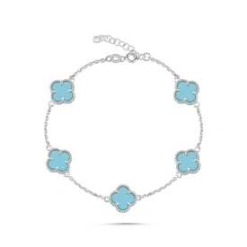 Turquoise Stone Clover Link Bracelet Crafted in 925 Sterling Silver – Wholesale Women’s Jewelry