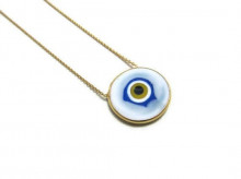 White Evil Eye Necklace Round Sterling Silver Pendant