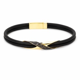 Wholesale 925 Sterling Silver Gold Crisscross Pavé Detail Black Rubber Men’s Bracelet – Turkish B2B Jewelry Export