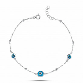 925 Sterling Silver Evil Eye Charm Bracelet Minimalist Design