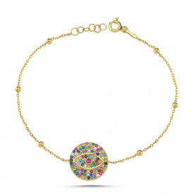 925 Sterling Silver Gold Evil Eye Bracelet Colorful CZ Stones