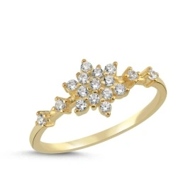 925 Sterling Silver Gold Plated Floral Cluster Ring with Round CZ Stones