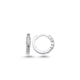 925 Sterling Silver Round Stone Huggie Earrings Rhodium Plated