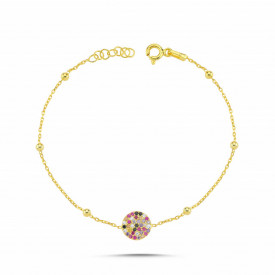 Colorful Evil Eye Charm Bracelet Gold-Plated 925 Sterling Silver