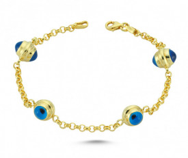 Evil Eye Bracelet with Blue Glass Charms 925 Sterling Silver