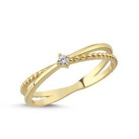 Gold Crossover Ring with CZ Accent on 925 Sterling Silver