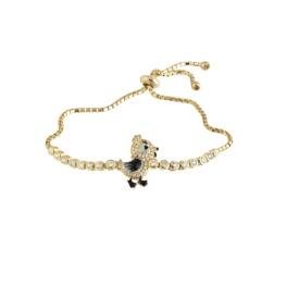 Gold Plated Adjustable Bird Charm Bracelet with Cubic Zirconia
