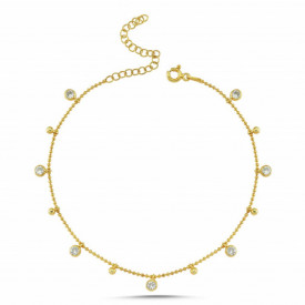Gold-Plated Anklet with Crystal Dangling Charms
