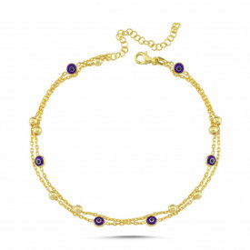 Gold Plated Silver Evil Eye Bead Charm Bracelet Wholesale Jewelry
