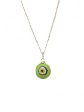 Green Turkish evil eye necklace featuring a handcrafted glass bead pendant on a 925 sterling silver chain. A symbol of protection and style.
