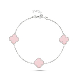 Minimal Pink Clover Accent Bracelet Crafted from 925 Sterling Silver – Wholesale Jewelry