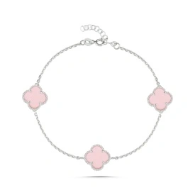 Minimal Pink Clover Accent Bracelet Crafted from 925 Sterling Silver – Wholesale Jewelry