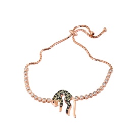 Rose Gold Adjustable Bracelet with Cat Charm and Crystal Accents