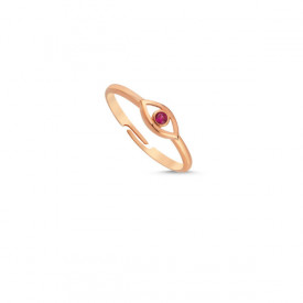 Rose Gold Evil Eye Ring with Pink Gemstone - 925 Sterling Silver