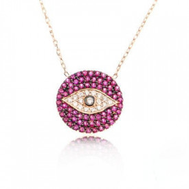 Rose Gold-Plated Evil Eye Necklace Pink White Cubic Zirconia