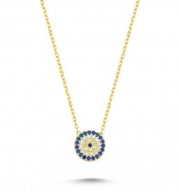 Round Blue Evil Eye Necklace in Gold-Plated Sterling Silver