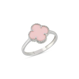 Soft Pink Clover Fashion Ring in 925 Sterling Silver – Trendy Wholesale Jewelry for Women