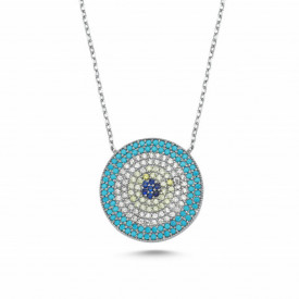 Turkish Blue Evil Eye CZ Necklace Sterling Silver 925
